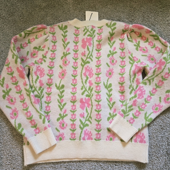 NWT &merci Chic Floral Crew Neck Sweater Pink Green, Fairy Cottagecore Spring - Picture 9 of 10